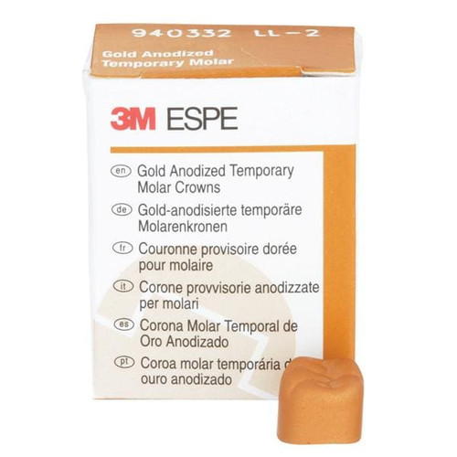 3M Gold Anodized Temporary Molar Crowns, 940332, Lower Left First Molar, Size 2 , 5 Crowns