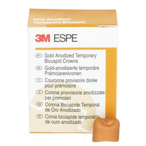 3M Gold Anodized Temporary Bicuspid Crowns, 940522, Upper Right First Bicuspid, Size 2 , 5 Crowns