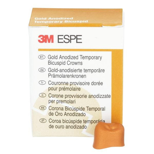 3M Gold Anodized Temporary Bicuspid Crowns, 940523, Upper Right First and Second Bicuspid, Size 3, 5 Crowns