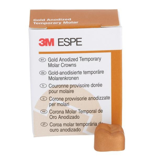 3M Gold Anodized Temporary Molar Crowns, 940443, Lower Right Second Molar, Size 3, 5 Crowns