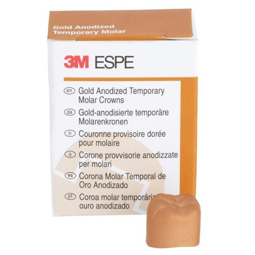 3M Gold Anodized Temporary Molar Crowns, 940345, Lower Right First Molar, Size 5, 5 Crowns