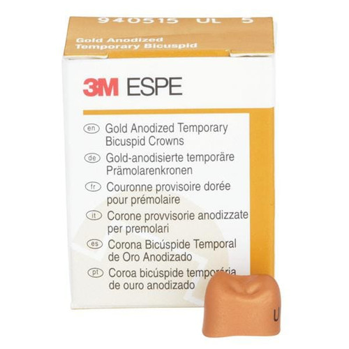 3M Gold Anodized Temporary Bicuspid Crowns, 940515, Upper Left First Bicuspid, Size 5, 5 Crowns