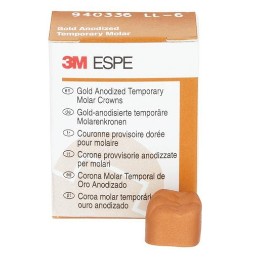 3M Gold Anodized Temporary Molar Crowns, 940336, Lower Left First Molar, Size 6, 5 Crowns