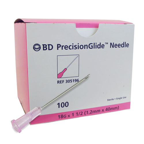 PrecisionGlide Hypodermic Needle 18Gx1-1/2" Pink Conventional 100/Box