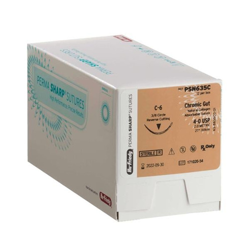 Perma Sharp Suture 4-0 Chromic Gut C-6 Undyed 27" Monofilament 12/Box (PSN635C)