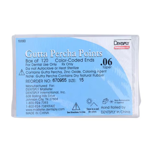 Dentsply Sirona, Tapered Hand Rolled Gutta Percha Points Size 15 White 120/Box, 670955