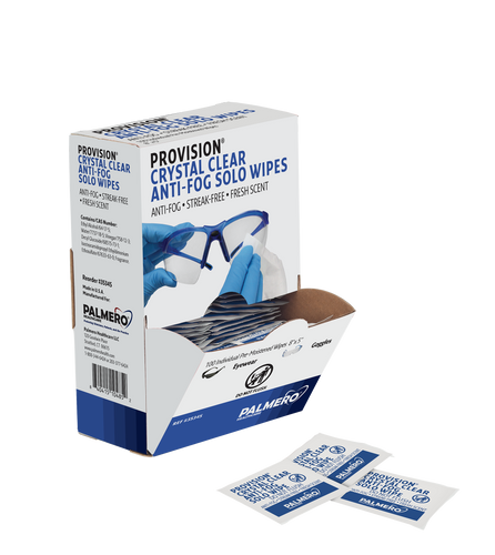 Palmero, ProVision Crystal Clear Anti-Fog Solo Wipes 100-Pack, 6" x 5 1/8", 3534S