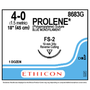 Ethicon Sutures. 4/0, 18" Prolene Blue Suture. FS-2. 19mm 3/8c 12/bx