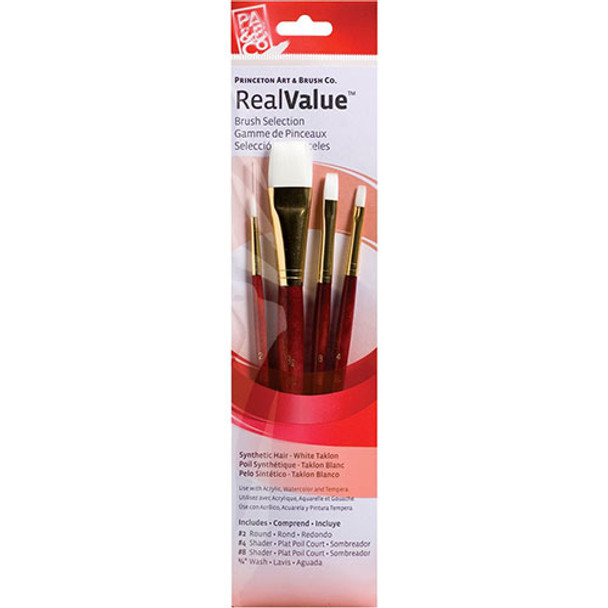 9125 Real Value Brush Sets, 4-Brush Sets, 4 Brush White Taklon Brush Set Round 2, Shader 4, 8, Wash 3/4