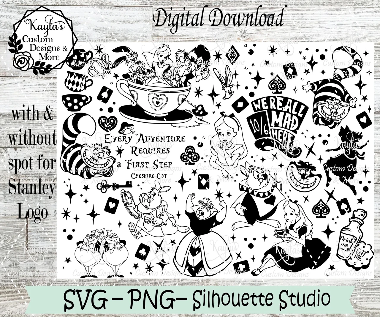 Alice in Wonderland SVG Tumbler Template Digital Download