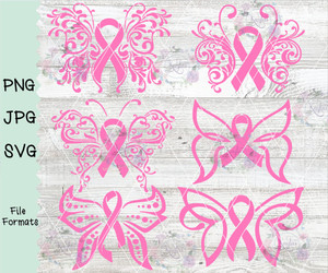 Pink Ribbon Butterflies Digital Download