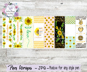 Sunflower Summer Pen Wraps Digital Download Sunflower Summer Pen Wraps Digital Download