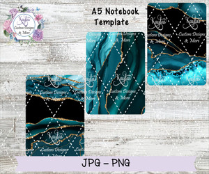 Teal and Black Agate/Geode A5 Notebook Template Digital Download Teal and Black Agate/Geode A5 Notebook Template Digital Download