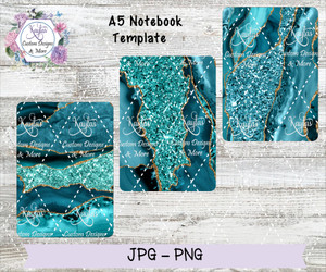 Teal and Gold Agate/Geode A5 Notebook Template Digital Download Teal and Gold Agate/Geode A5 Notebook Template Digital Download