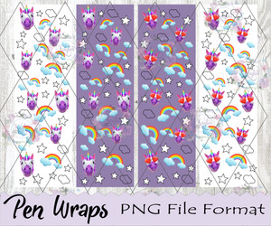 Unicorn and Rainbow Pen Wraps Digital Download Unicorn and Rainbow Pen Wraps Digital Download