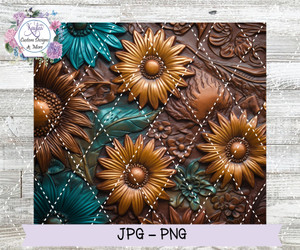 Tooled Leather Sunflower Tumbler Wrap Digital Download Tooled Leather Sunflower Tumbler Wrap Digital Download