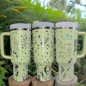 Tinkerbell Tumbler, Full Wrap Engraved Stanley, Quencher 2.0 Water Bottle, Laser Engraved Cup, Custom Engraved Tinkerbell Tumbler, Full Wrap Engraved Stanley, Quencher 2.0 Water Bottle, Laser Engraved Cup, Custom Engraved