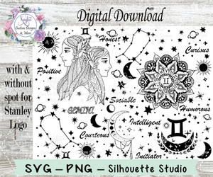 Gemini Zodiac Sign SVG Tumbler Template Digital Download