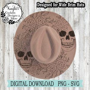 Skulls With Flowers Laser Hat Burning Design, Western Hat Burning Stencil, Digital File for Felt & Suede Hat Engraving Skulls With Flowers Laser Hat Burning Design, Western Hat Burning Stencil, Digital File for Felt & Suede Hat Engraving
