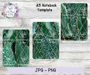 Green and Gold Agate/Geode A5 Notebook Template Digital Download Green and Gold Agate/Geode A5 Notebook Template Digital Download