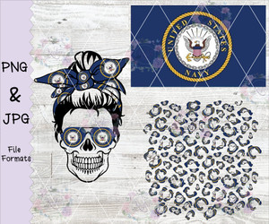 Messy Bun Navy Flag Leopard Print Digital Download Messy Bun Navy Flag Leopard Print Digital Download