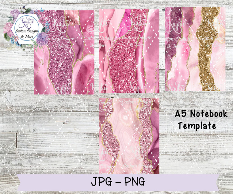 Pink and Gold Agate/Geode A5 Notebook Template Digital Download