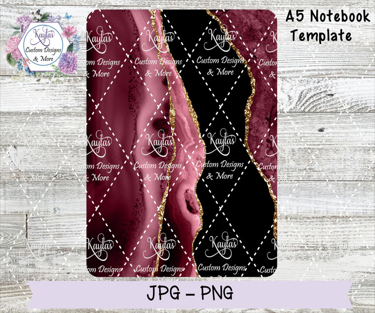 Red and Black Agate/Geode A5 Notebook Template Digital Download