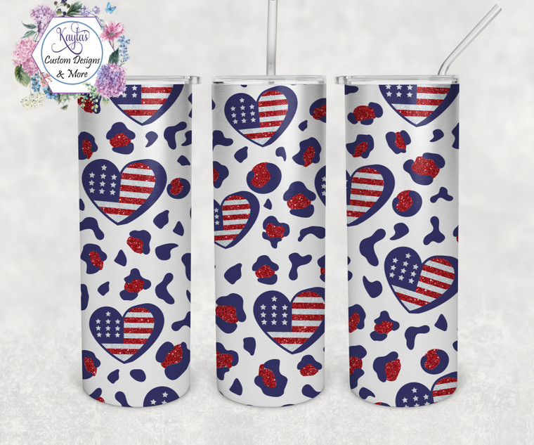 Red White and Blue Heart Leopard "Burst" Tumbler Wrap Digital Download