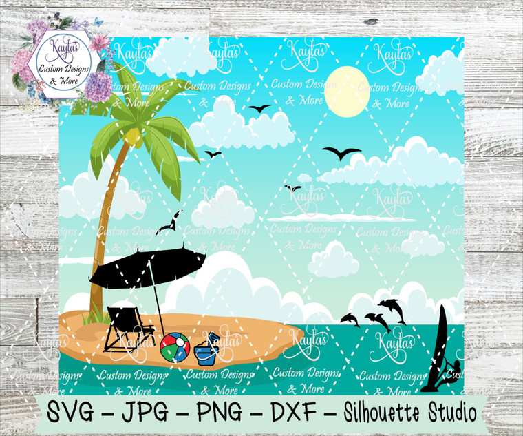 Beach Scene With Dolphins Tumbler Template Digital Download