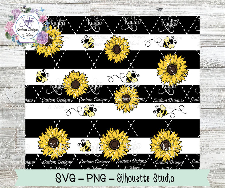 Sunflowers and Bees Burst Tumbler Template Digital Download