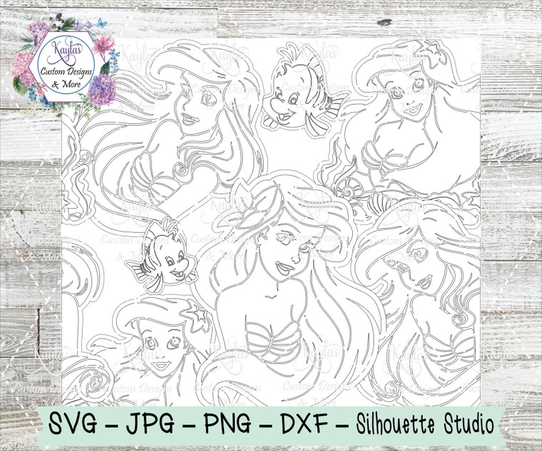 Little Mermaid Ariel Heads Tumbler Template Digital Download