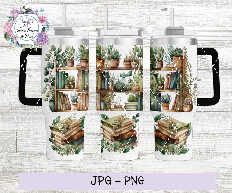 Books and Plants 40oz Tumbler Wrap Digital Download