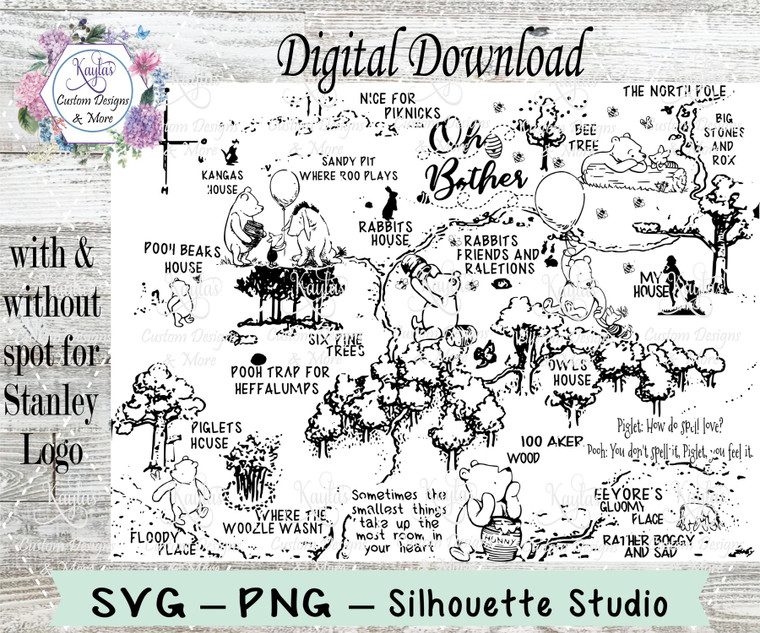 100 Acre Wood Map, Old School Winnie The Pooh SVG Tumbler Template Digital Download