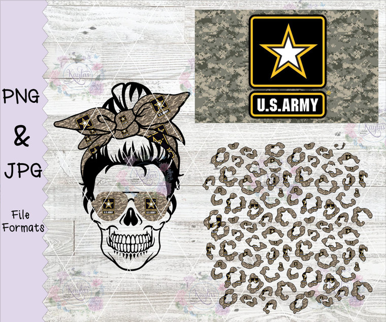 BUNDLE Messy Bun Military Flags Leopard Print Digital Download