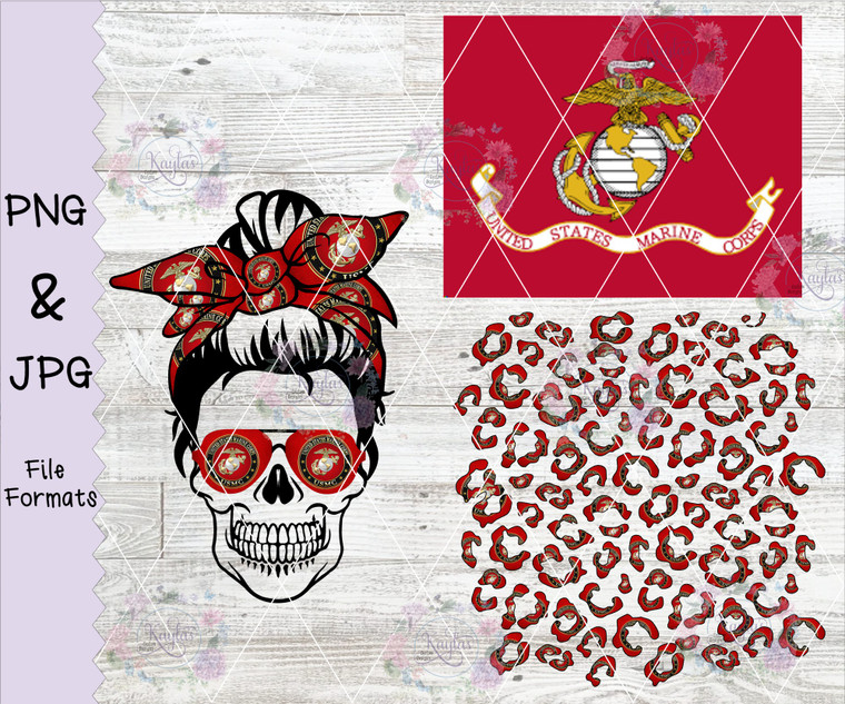 Messy Bun Marines Flag Leopard Print Digital Download