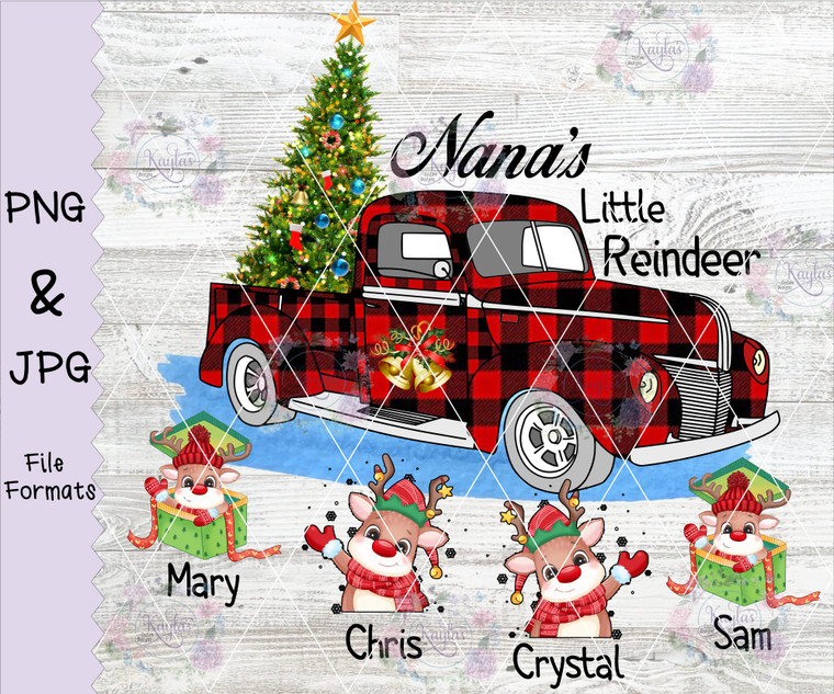 Nana's Little Reindeer Red Plaid Truck Digital Download
