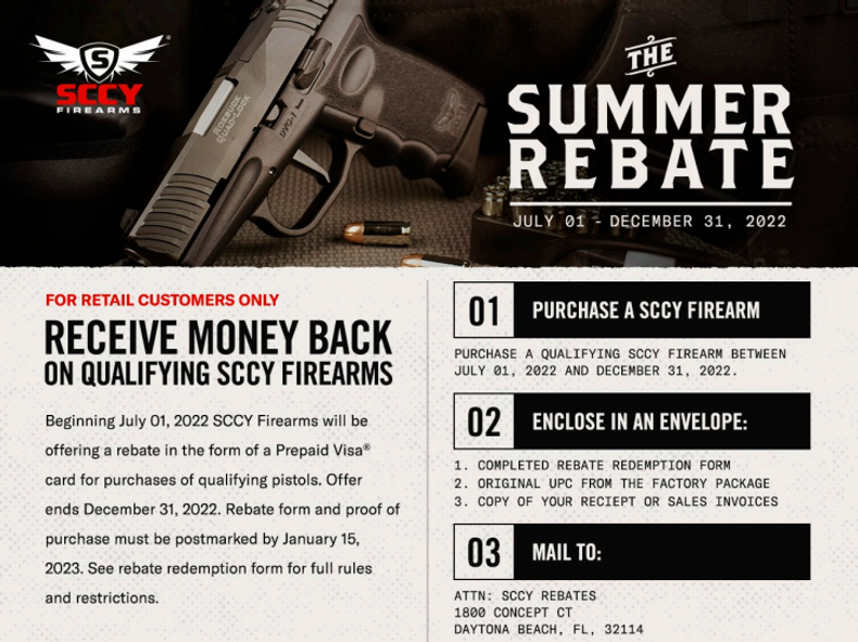 SCCY Summer Rebate Valid from 7/1/2022 to 12/31/2022