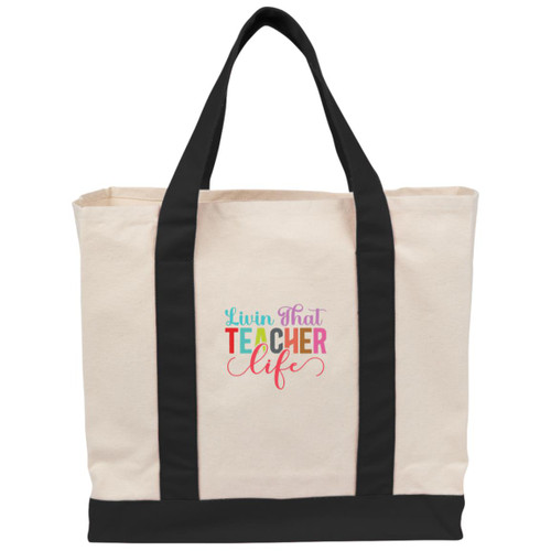 Livin That Teacher Life Cotton Canvas Two-Tone Tote