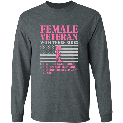 Female Veteran With 3 Sides Long Sleeve T-Shirt