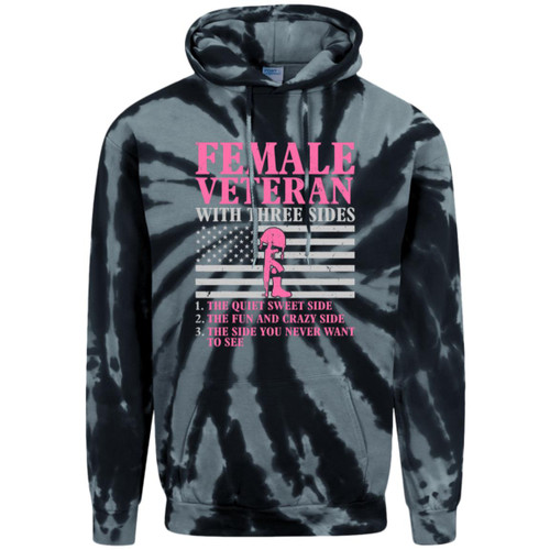 Female Veteran With 3 Sides Adult Tie-Dye Pullover Hoodie