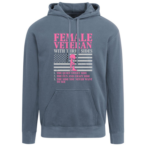 Female Veteran With 3 Sides Garment-Dyed Adult Hoodie