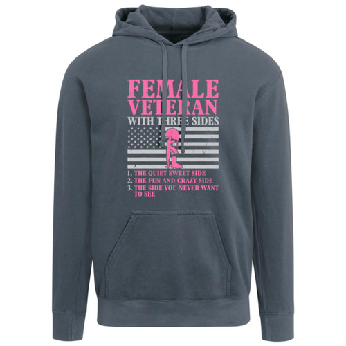 Female Veteran With 3 Sides Garment-Dyed Adult Hoodie