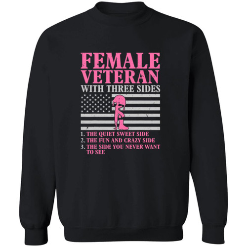 Female Veteran With 3 Sides Crewneck Pullover Sweatshirt