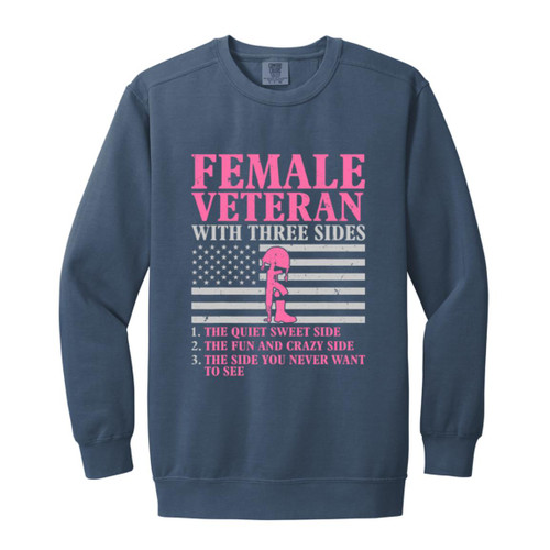Female Veteran With 3 Sides Garment-Dyed Adult Crewneck Sweatshirt