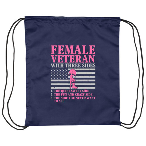 Female Veteran With 3 Sides Drawstring Cinch Bag