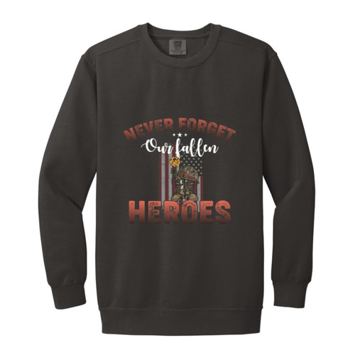 Never Forget Heros Garment-Dyed Adult Crewneck Sweatshirt
