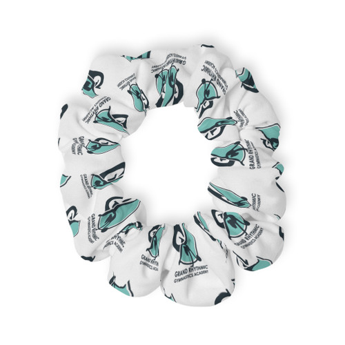 Grand Rhythmic Gymnastics Academy Monochrome Badges Scrunchie — Black & White Graphic Hair Tie