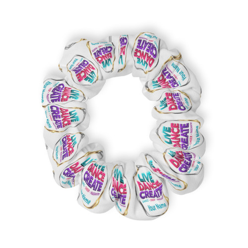 Live Dance Create Monochrome Badges Scrunchie — Black & White Graphic Hair Tie