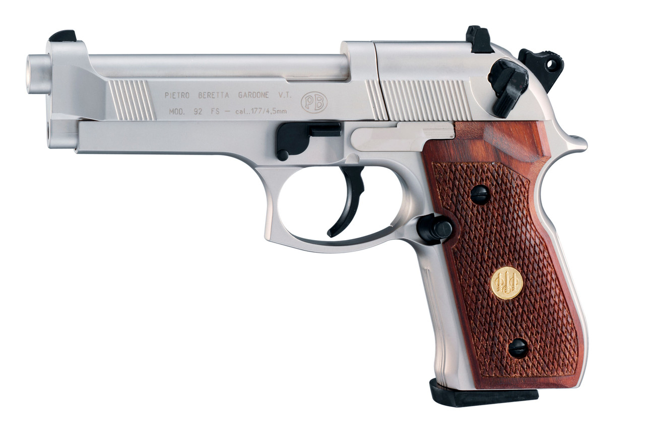 Beretta M92 FS Nickel with wood grips - Jakeman Sports