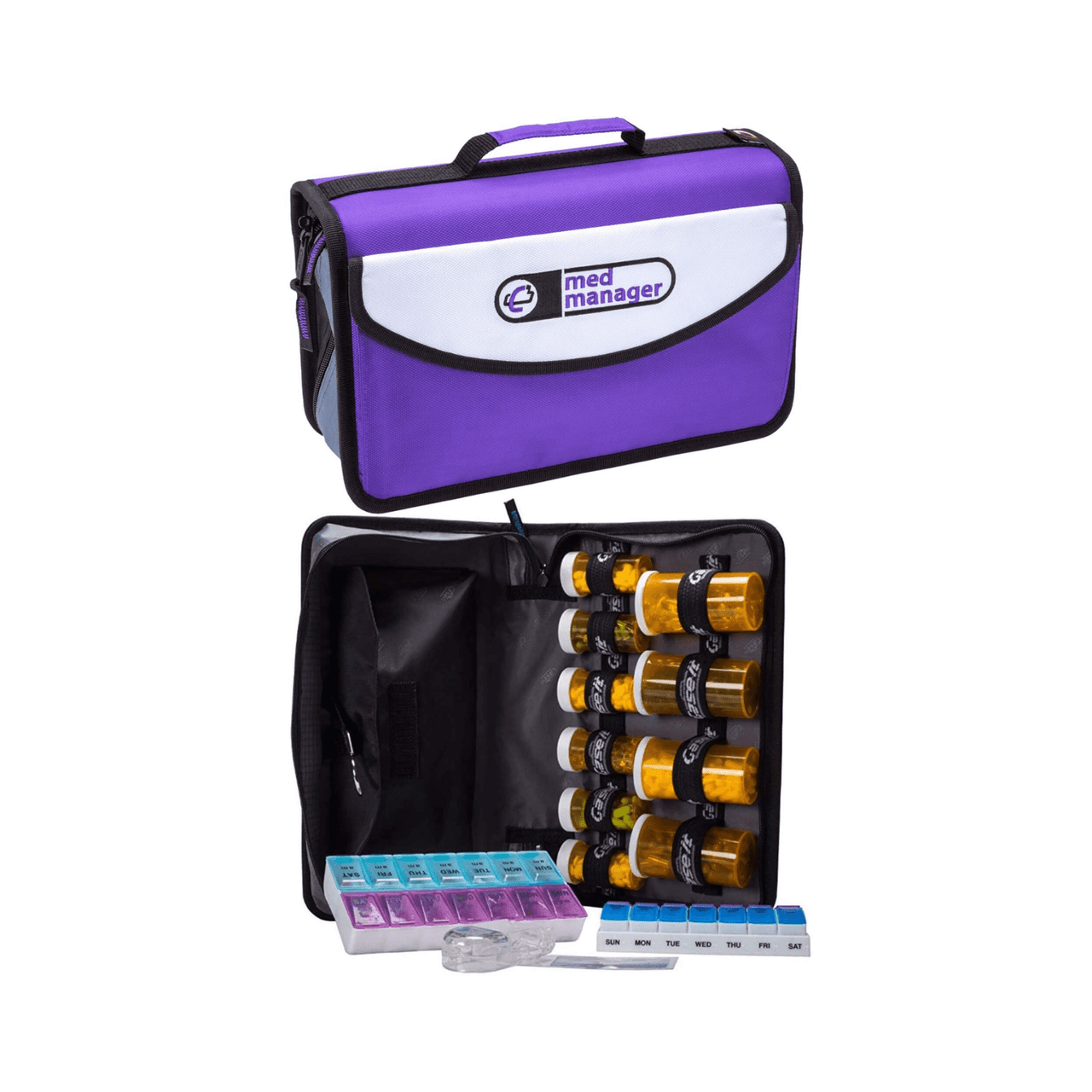 Medicine Bag for Traveling, Pill Bottle Organizer and Storage, Home  Medication Bag, Vitamin Bottle Carrying Case Large Purple (Comes with  Weekly Pill